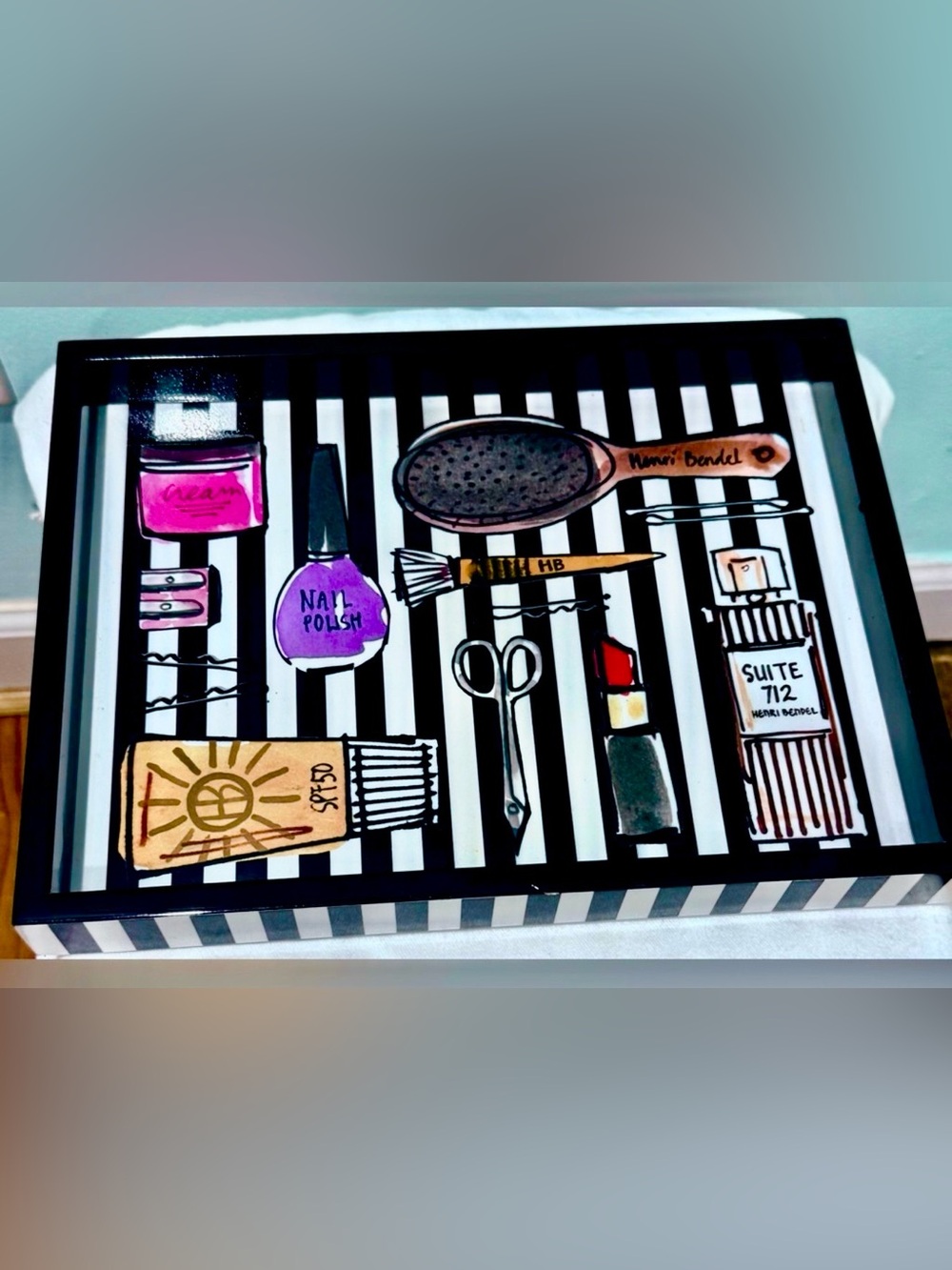 Henri Bendel Illustrated Lacquer Beauty Trinket Tray Catch-All NWT